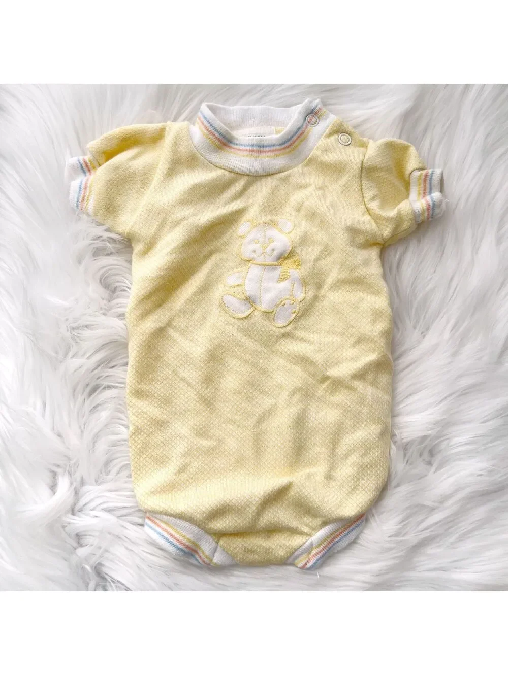Vintage Healthtex Baby Romper 3 Months Yellow Teddy Bear USA 70s 80s One Piece